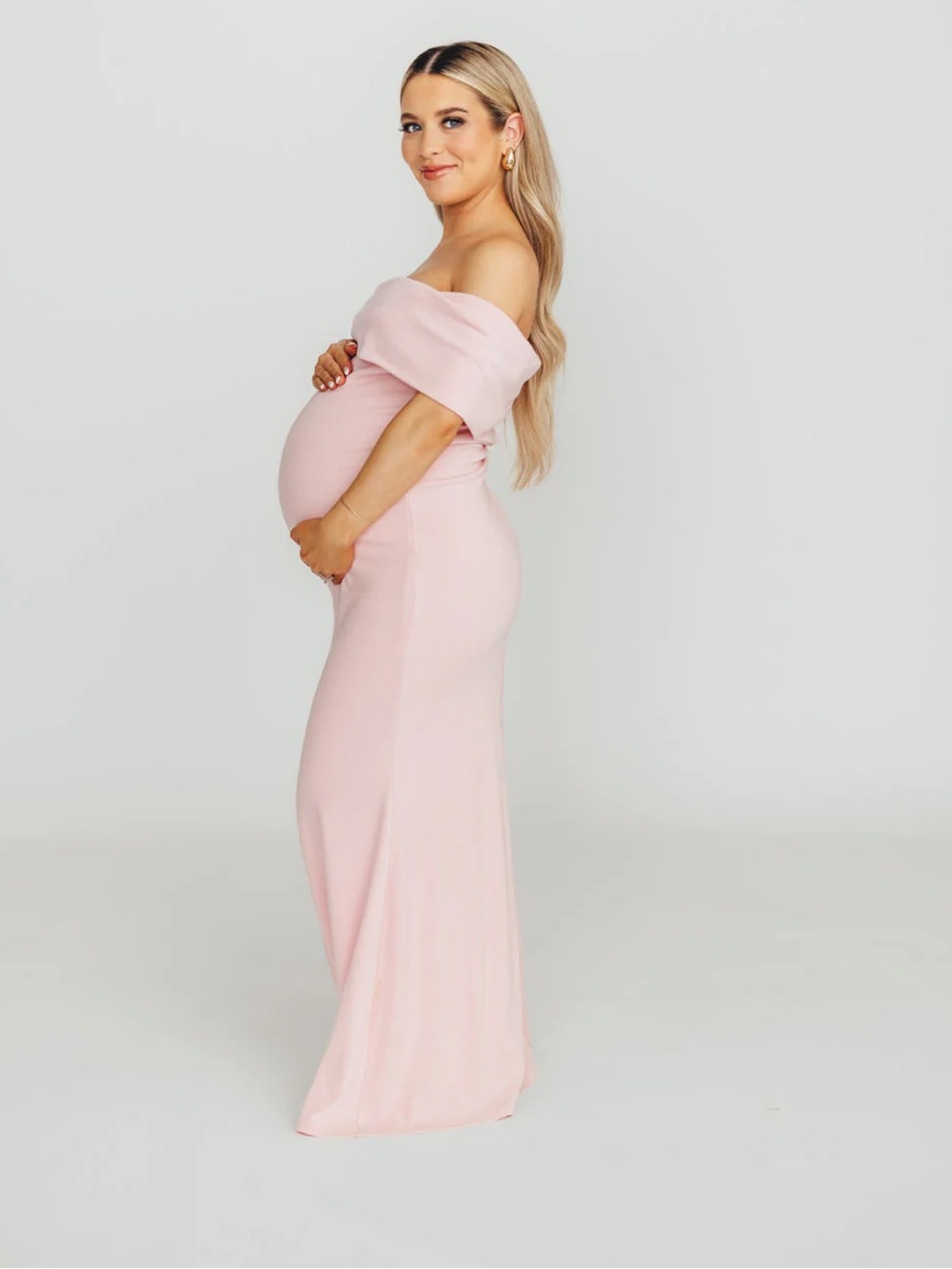 Off-Shoulder Maternity Maxi Dress — Blush Pink
